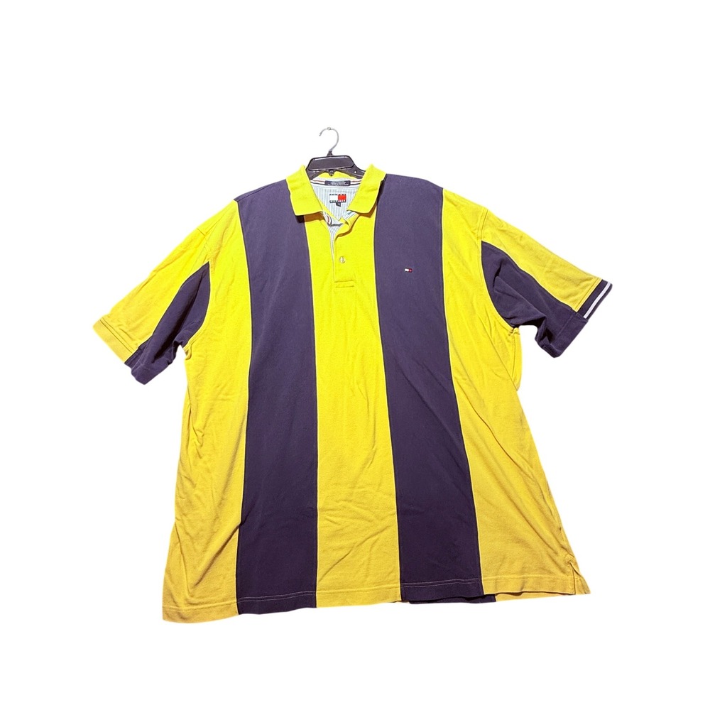 Tommy Hilfiger Polo Shirt Mens 4XLT Yellow Vertical Stripes Short Sleeve